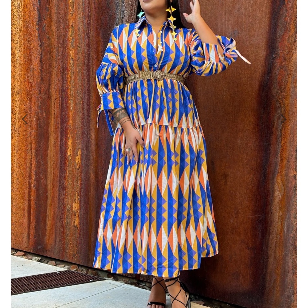 NWOT Sky Eagle Collection Native American Geometric Shirt Dress Belted Large